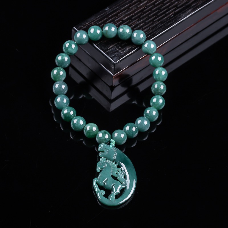 Jewelry & Watches Spółka Z Ograniczoną Odpowiedzialnością - Natural Jadeite Blue Water Zodiac Horse