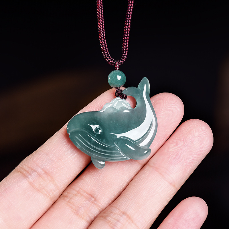Jewelry & Watches Spółka Z Ograniczoną Odpowiedzialnością - Natural Burmese Jadeite Whale Pendant Necklace