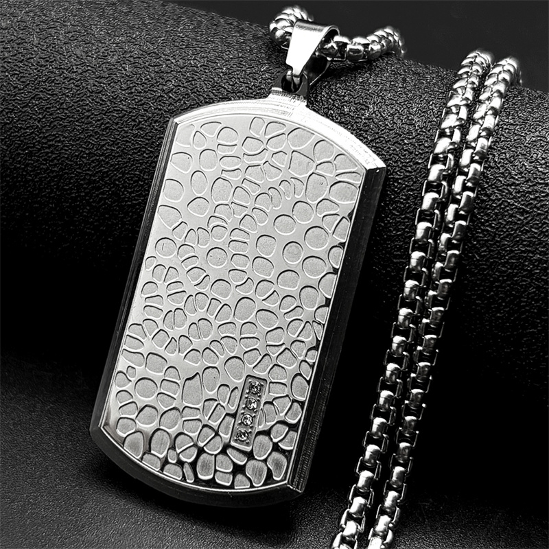 Mens Dog Tag Necklace - Retro Stainless Steel Irregular Pattern Dog