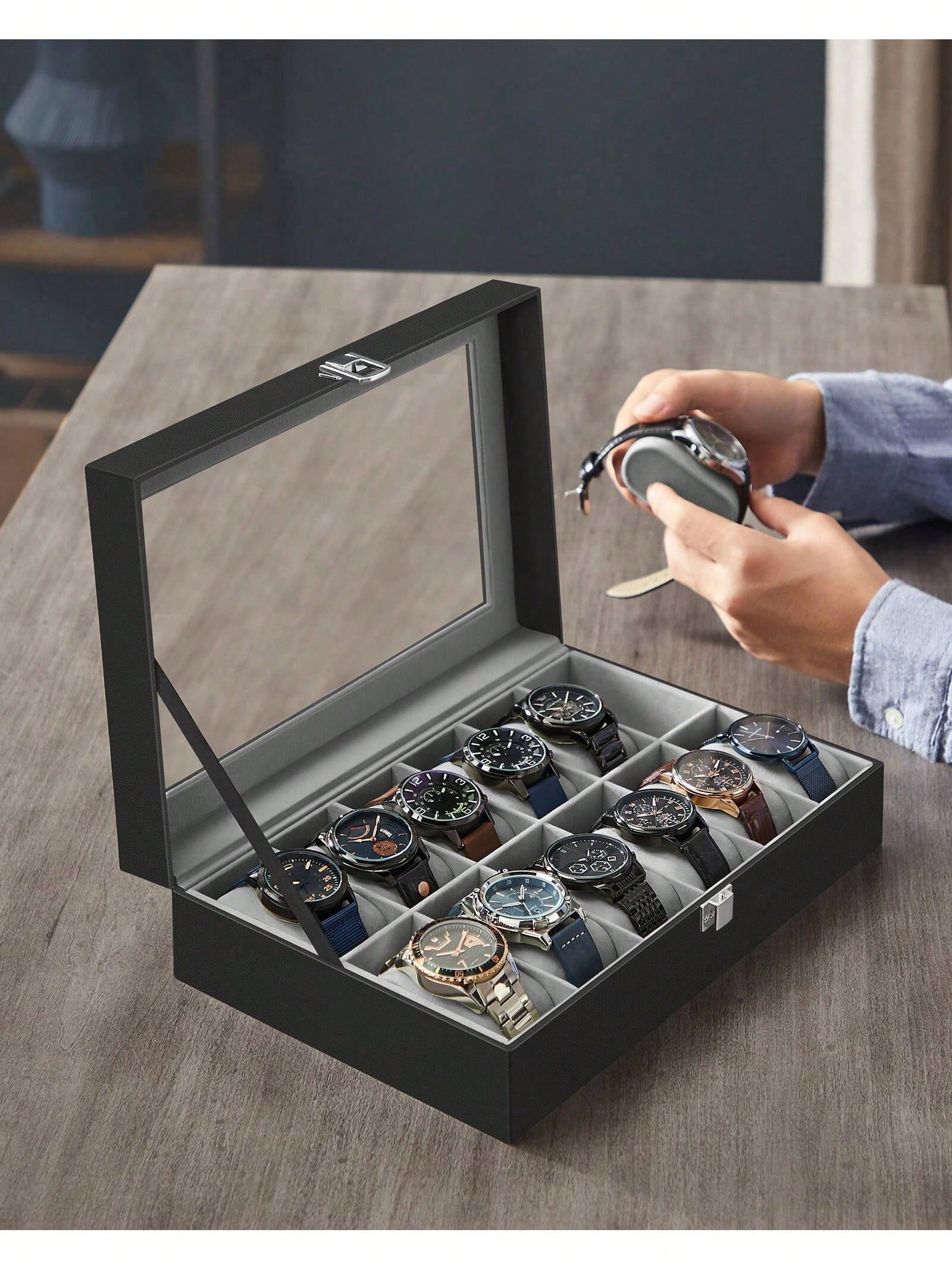 12-Slot Lockable Watch Box wit - Jewelry Stand Watches recension och pris