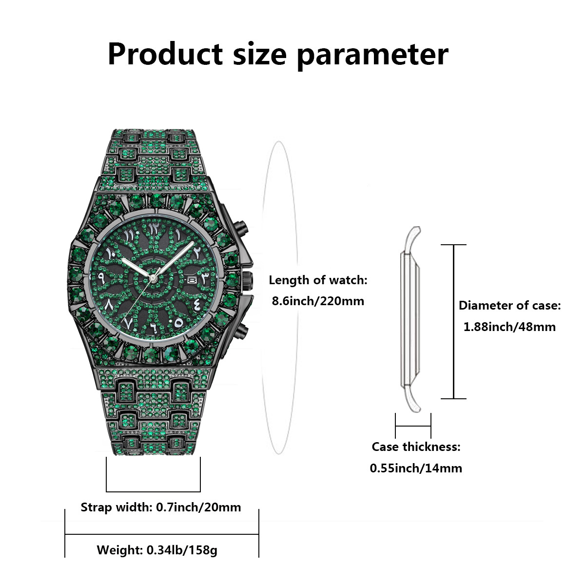 Hip Hop Green Ice Wristwatch M - Jewelry And Watches Luxury Brand recension och pris