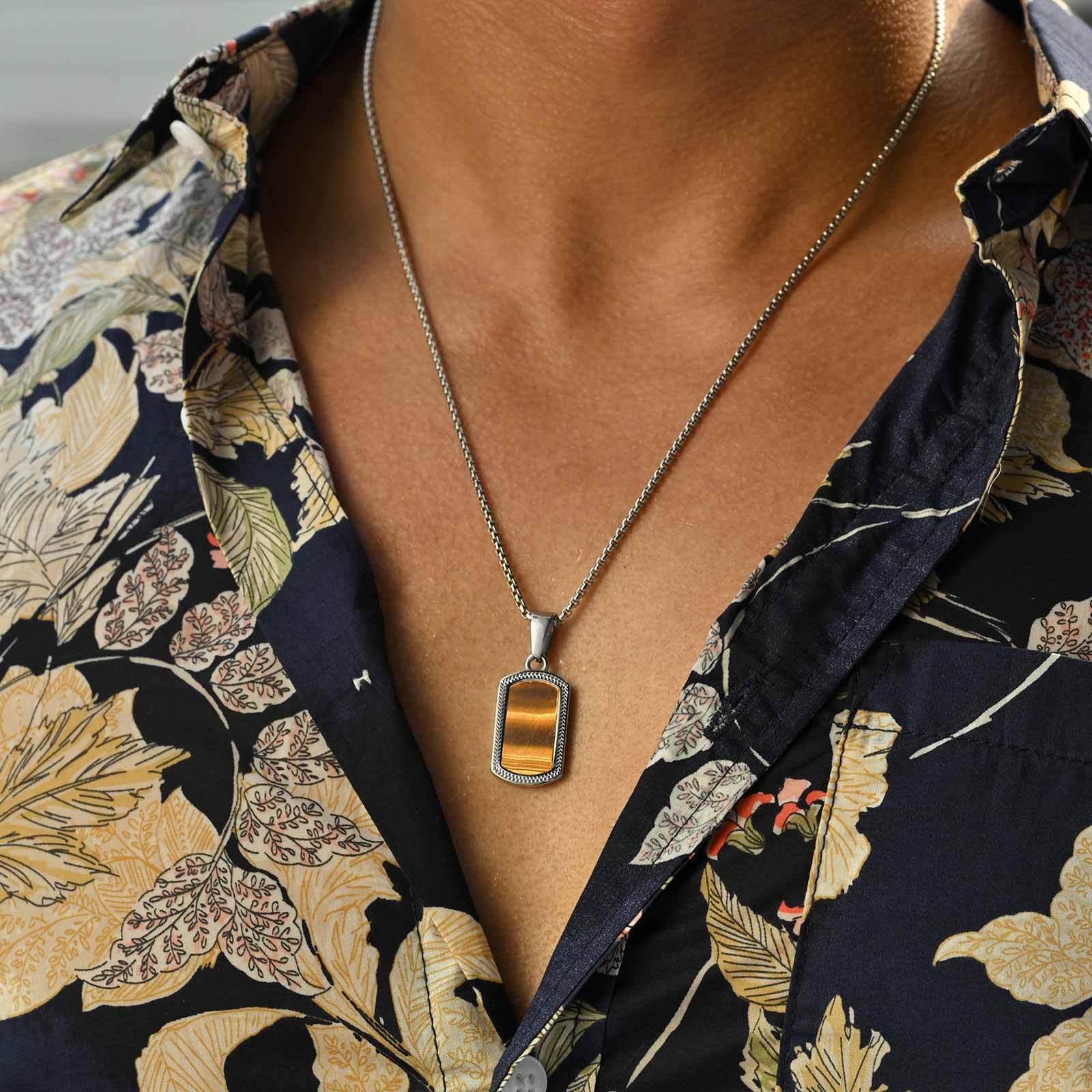 Vnox Stainless Steel Tiger Eye - Mens Dog Tag Necklace recension och pris